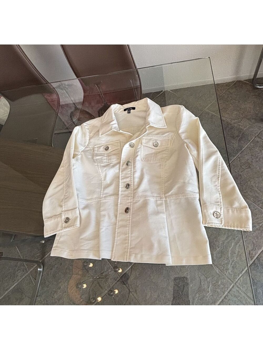 Rafaella Cream Two-Piece Jacket and Pants Set Size 10